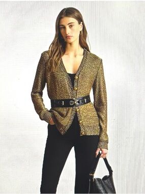 🆕 Ralph Lauren Metallic Gold sequin Cardigan